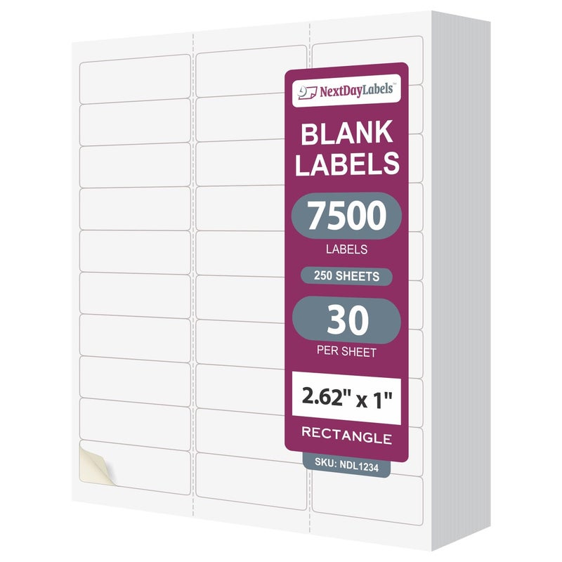 NextDayLabels - Laser/Ink Jet White Labels (2-5/8" x 1" - 30 Per Page | 7,500 Labels) - Image 1